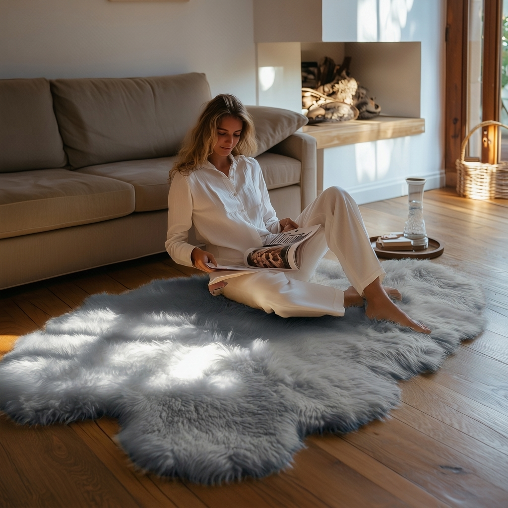 Natural Quad Premium New Zealand Sheepskin Rug & Throw, W4' x L6' | Quiet Grey