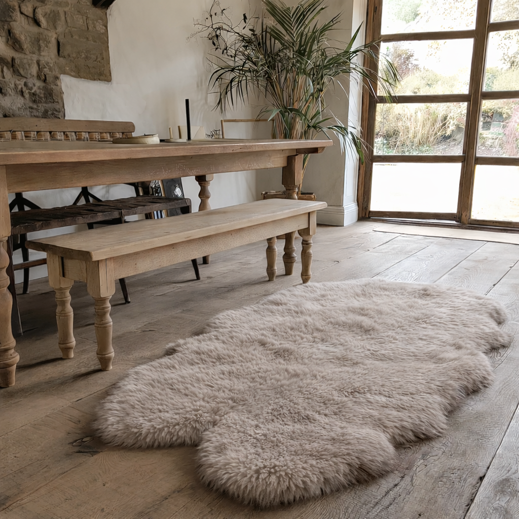 Natural Quad Premium New Zealand Sheepskin Rug & Throw, W4' x L6' | Taupe / Chateau Grey