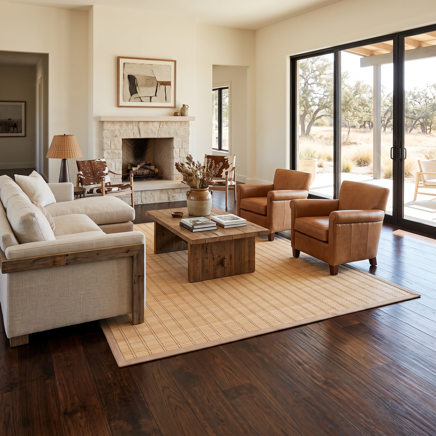 Bamboo Artisan Slat Area Rug (5' x 8') – Natural Wood Floor Mat with Heavy Canvas Border