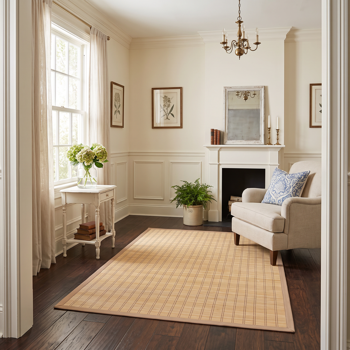 Bamboo Artisan Slat Area Rug (5' x 8') – Natural Wood Floor Mat with Heavy Canvas Border