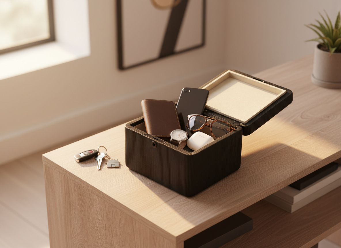 Premium Modern Leather Storage Box with Lock | Black