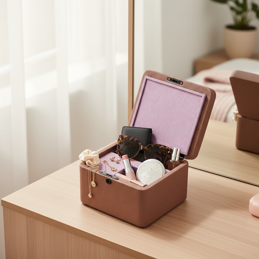 Premium Modern Leather Storage Box with Lock | Old Rose