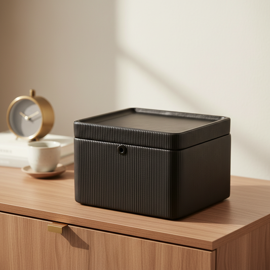 Premium Modern Leather Storage Box with Lock | Black