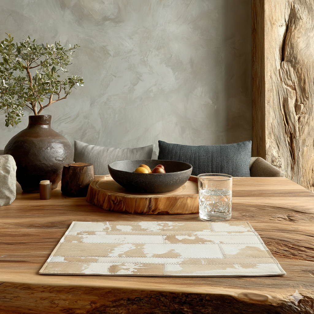 Rustic Leather Placemat Set Of 6 | Beige