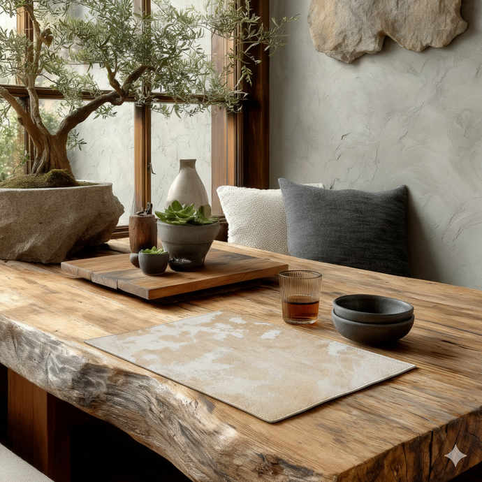 Rustic Leather Placemat Set Of 6 | Vintage Beige