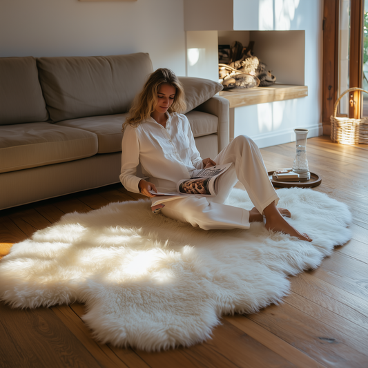 Quad Natural Premium New Zealand Sheepskin Rug & Throw, W4' x L6', Ivory