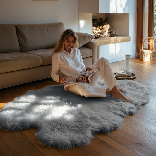 Quiet Grey Quad Premium New Zealand Sheepskin Rug & Throw, W4' x L6'