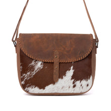 Load image into Gallery viewer, Honey Field Hairon Leather Messenger Bag in Sable Mist