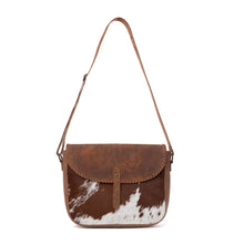 Load image into Gallery viewer, Honey Field Hairon Leather Messenger Bag in Sable Mist