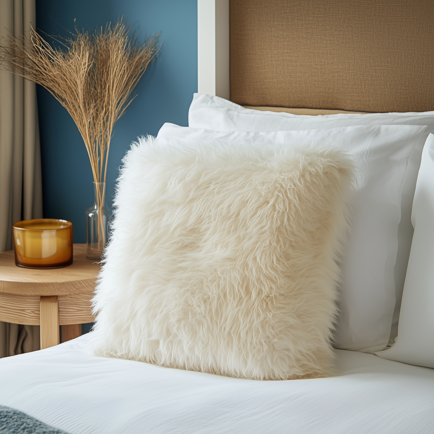 Natural Sheepskin Pillow Cover 20"x20"| Natural White