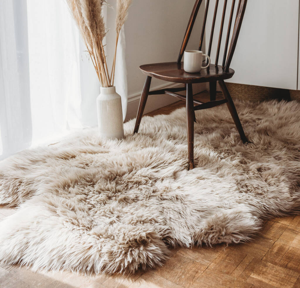 Natural Quad Premium New Zealand Sheepskin Rug & Throw, W4' x L6' | Taupe / Chateau Grey