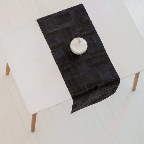Natural Cowhide Table Runner / Black