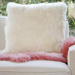 Natural Sheepskin Pillow Cover 16"x16" / Natural White