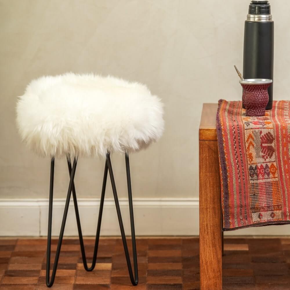 Natural Sheepskin Stool / Natural White
