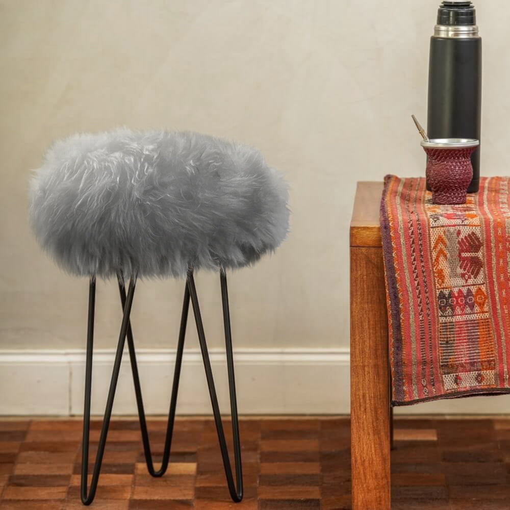 Natural Sheepskin Stool / Grey