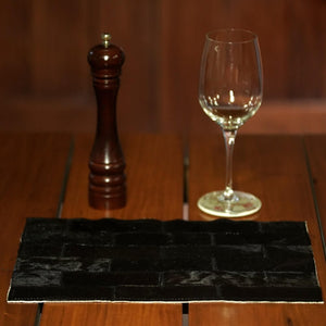 Set of 6 Natural Cowhide Placemats / Black