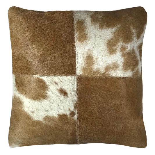 Genuine Cowhide Pillow 16"x16" Mocha & Ivory
