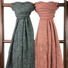 Load image into Gallery viewer, Olive Green Eyelet Alpaca Scarf